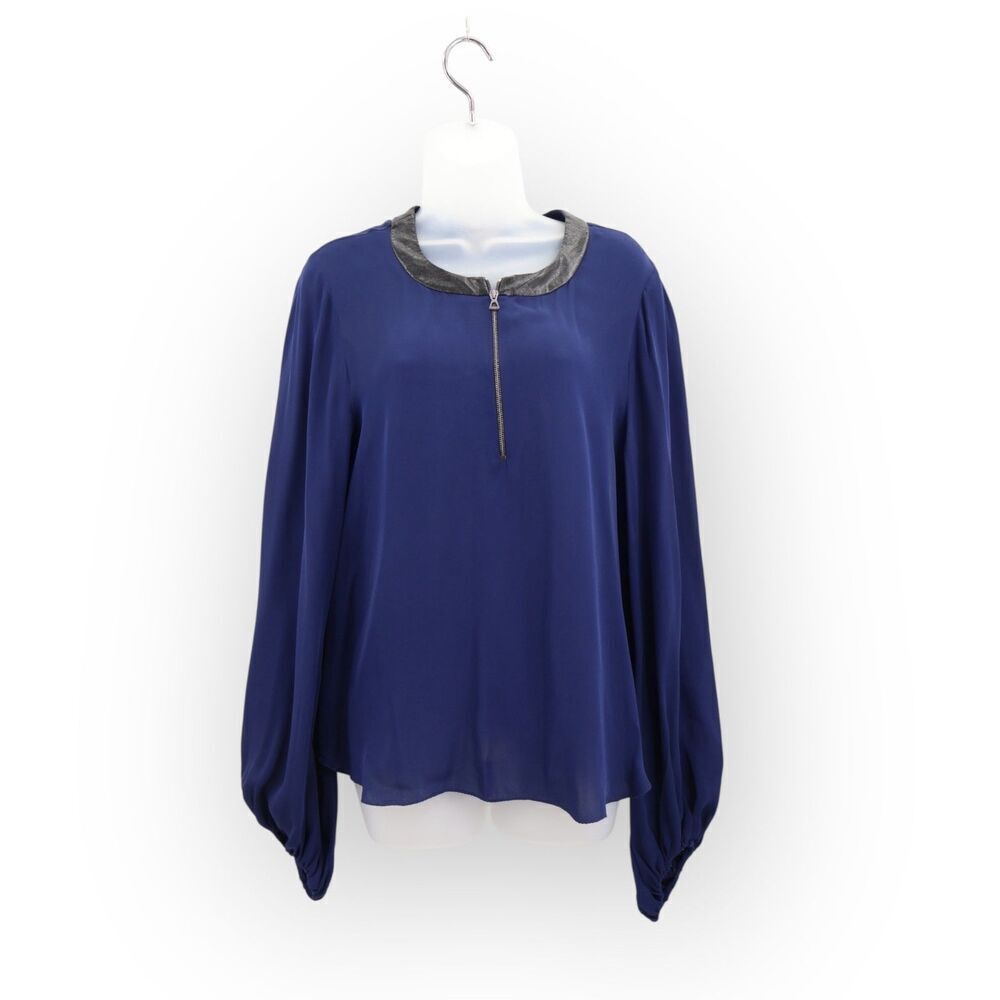 L'agence Women's Top Size 6 Blue 100% Silk Long Sleeve Round Neck Basic